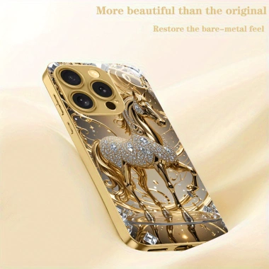 Vỏ kim loại ngựa vàng cao cấp cho iPhone 12‑15 Pro Max – Chống sốc, thời trang