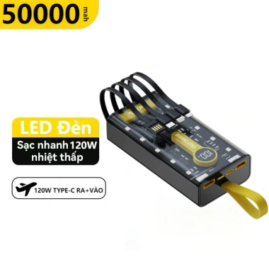 Vỏ sạc dự phòng 50.000mAh/30.000mAh 120W – 4 dây sạc, LED, tương thích mọi máy