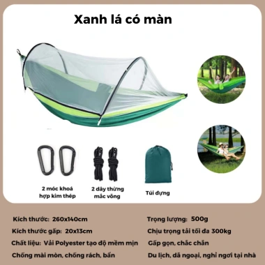 Võng cắm trại dã ngoại gấp gọn chống muỗi phượt kèm móc dây túi đựng 199.000 VND 3