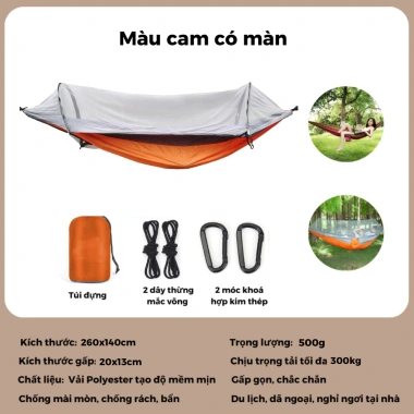Võng cắm trại dã ngoại gấp gọn chống muỗi phượt kèm móc dây túi đựng 199.000 VND 10