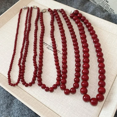 Vòng cổ Ankola nữ đính cườm thủy tinh đỏ, thiết kế thời trang đơn giản, chuỗi xương đòn, trang sức cao cấp