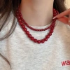 Vòng cổ Ankola nữ đính cườm thủy tinh đỏ, thiết kế thời trang đơn giản, chuỗi xương đòn, trang sức cao cấp 3