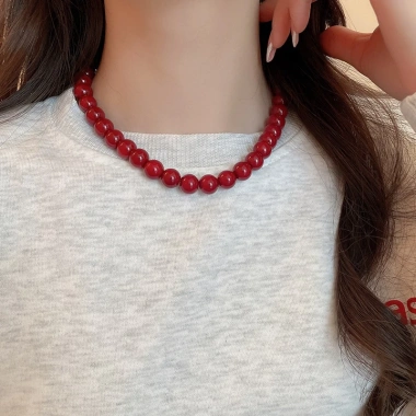 Vòng cổ Ankola nữ đính cườm thủy tinh đỏ, thiết kế thời trang đơn giản, chuỗi xương đòn, trang sức cao cấp