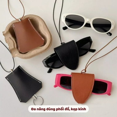 Vòng cổ da đa chức năng kẹp kính mắt Her – Dây đeo cổ túi mini đựng xu thời trang