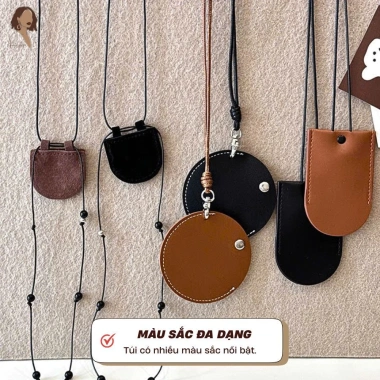 Vòng cổ da đa chức năng kẹp kính mắt Her – Dây đeo cổ túi mini đựng xu thời trang
