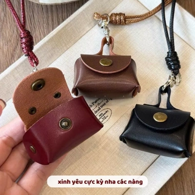 Vòng cổ da đa chức năng kẹp kính mắt Her – Dây đeo cổ túi mini đựng xu thời trang