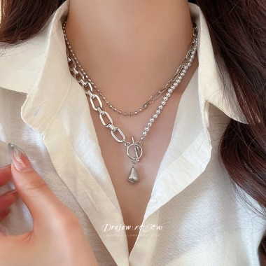 Vòng cổ mặt dây chuyền thả nước DREZEW – phong cách Châu Âu Mỹ, chuỗi xương đòn cao cấp, sang trọng, giảm giá 7
