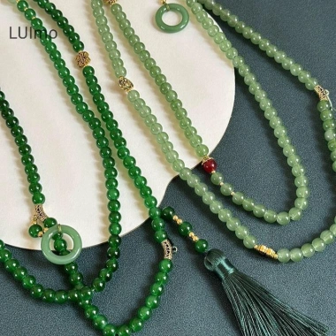 Vòng cổ nữ Luimo Cầu Nguyện - Phật giáo xanh pha lê dài 58.400đ - Quà tặng SBS