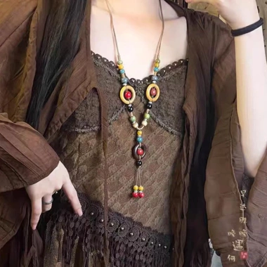 Vòng cổ nữ Vintage Bohemian dây dài gốm phong cách dân tộc Trung Quốc giá ưu đãi 4 Vòng cổ nữ Vintage Bohemian dây dài gốm phong cách dân tộc Trung Quốc giá ưu đãi 4