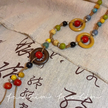 Vòng cổ nữ Vintage Bohemian dây dài gốm phong cách dân tộc Trung Quốc giá ưu đãi