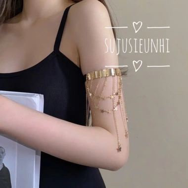 Vòng đeo bắp tay kim loại tua rua dài phong cách punk phụ kiện cosplay cánh tay