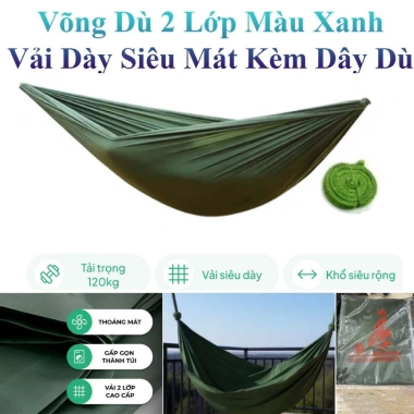 Võng Dù 2 Lớp Màu Xanh Vải Dày Siêu Mát - Kèm 2m Dây Dù Giá 119k Giảm Sốc