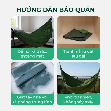 Võng Dù 2 Lớp Màu Xanh Vải Dày Siêu Mát - Kèm 2m Dây Dù Giá 119k Giảm Sốc