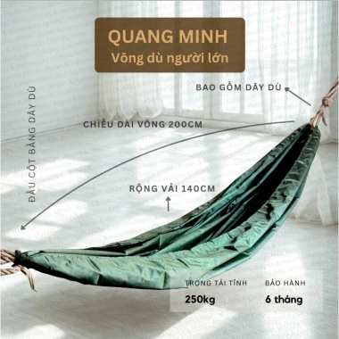 Võng Dù 2 lớp xanh oliu 4m dây 0.5kg - Không khung, siêu nhẹ, giá ưu đãi 56.610 VND 8