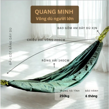 Võng Dù 2 lớp xanh oliu 4m dây 0.5kg - Không khung, siêu nhẹ, giá ưu đãi 56.610 VND 9