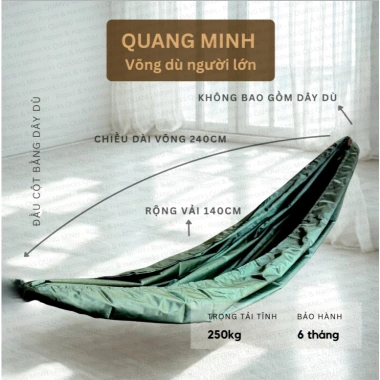 Võng Dù 2 lớp xanh oliu 4m dây 0.5kg - Không khung, siêu nhẹ, giá ưu đãi 56.610 VND 10