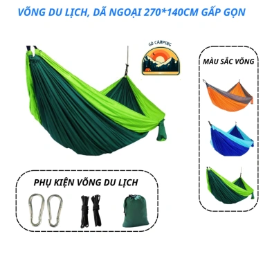 Võng du lịch camping dã ngoại Polyester 270x140cm, thoáng mát, kèm móc dây túi gập gọn chỉ 188.000₫