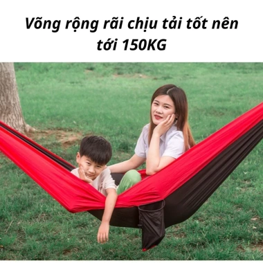 Võng du lịch camping dã ngoại Polyester 270x140cm, thoáng mát, kèm móc dây túi gập gọn chỉ 188.000₫