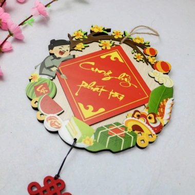 Vòng Liễn Decor Panda Bảng Gỗ Trang Trí Tết Xinh, Đa Mẫu, Tặng Bao Lì Xì, 77.000 VND