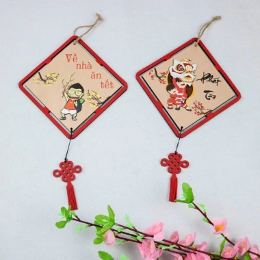 Vòng Liễn Decor Panda Bảng Gỗ Trang Trí Tết Xinh, Đa Mẫu, Tặng Bao Lì Xì, 77.000 VND