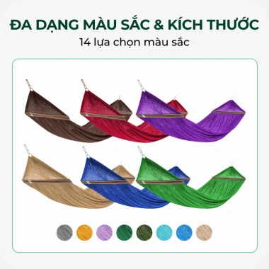 Võng lưới 130x250/160x250cm, cán thép 60cm, Lâm Tùng cao cấp, siêu dày, khoen lớn - Giá 150.000 VND
