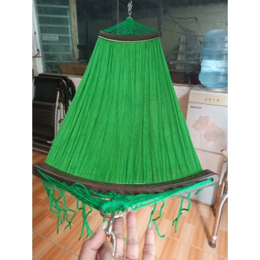Võng lưới dệt kim cao cấp màu xanh - Cán gỗ và nhựa, giảm còn 130.000, bền đẹp, thiết kế hiện đại 5