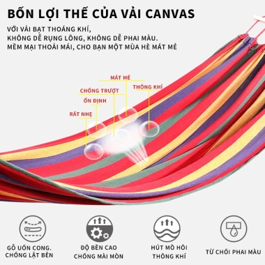 Võng MUZEE Canvas Đan Sợi Nhiều Màu - Chống Lật, Kèm Túi Dây, Dễ Cắm Trại Dã Ngoại 6