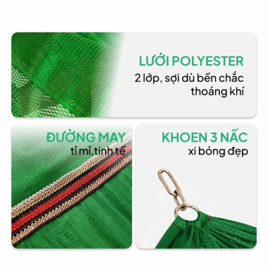 Võng nằm cao cấp Lâm Tùng - Lưới đại cán thép, vải xuất khẩu 2 lớp, khổ rộng thoáng mát, siêu bền 168k 3 Võng nằm cao cấp Lâm Tùng - Lưới đại cán thép, vải xuất khẩu 2 lớp, khổ rộng thoáng mát, siêu bền 168k 3