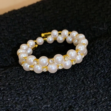Vòng tay 2 lớp ngọc trai và kim cương - Thiết kế Pháp cổ điển, nữ, 24.552 VND