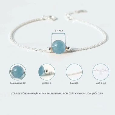 Vòng Tay Bạc 925 Nữ Đá Phong Thủy Tự Nhiên Charm Bi Mini Xinh TSJL89 171.403 VND