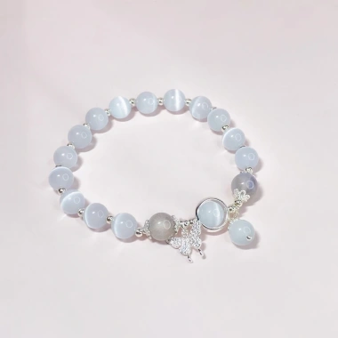 Vòng tay nữ bạc s925 đá mắt mèo trắng Moonstone May mắn sức khỏe KC07 KILIG CHARM 195k