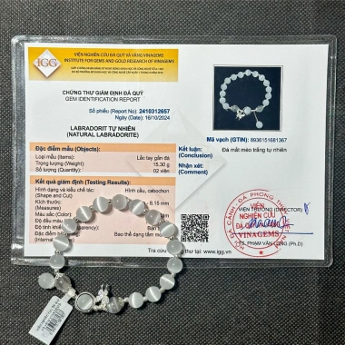Vòng tay nữ bạc s925 đá mắt mèo trắng Moonstone May mắn sức khỏe KC07 KILIG CHARM 195k