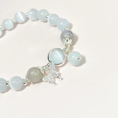 Vòng tay nữ bạc s925 đá mắt mèo trắng Moonstone May mắn sức khỏe KC07 KILIG CHARM 195k