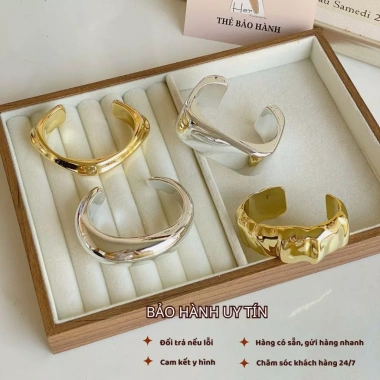 Vòng tay nữ cỡ lớn Retro thiết kế hình học đơn giản, phong cách hiện đại, giá chỉ 49.000₫