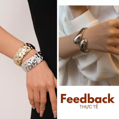 Vòng tay nữ cỡ lớn Retro thiết kế hình học đơn giản, phong cách hiện đại, giá chỉ 49.000₫