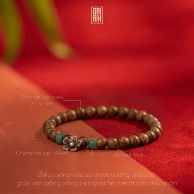 Vòng tay Trầm Hương Tĩnh Hạ Trầm Việt Nam, hoa bạc, đá tự nhiên, giảm 17% 7