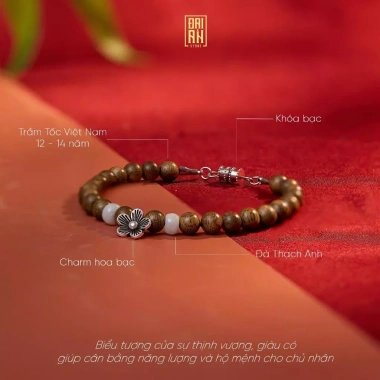 Vòng tay Trầm Hương Tĩnh Hạ Trầm Việt Nam, hoa bạc, đá tự nhiên, giảm 17% 9