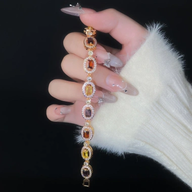Vòng tay zircon hình bầu dục đa màu sắc, thời trang sang trọng, cá tính cho quý cô 2
