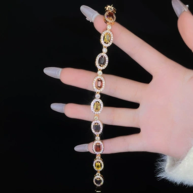 Vòng tay zircon hình bầu dục đa màu sắc, thời trang sang trọng, cá tính cho quý cô 3