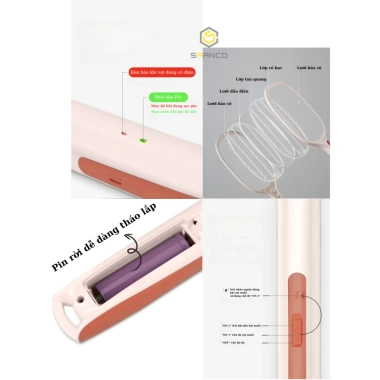 Vợt muỗi Nanoco màu kem NMR103BE – Pin lithium 18.650h 220V, sạc Micro USB, di động, giá ưu đãi 187k 3