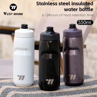 WEST BIKING Bình Nước Cách Nhiệt Thép 550ml – Ống Silicon, Di động, Xe Đạp Trời 3