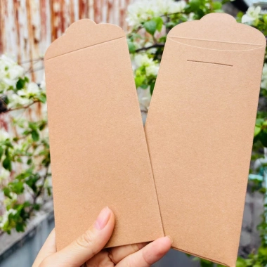 Xấp 10 bao lì xì trơn giấy kraft dây cứng tự vẽ, trang trí, viết thư pháp giá 24.500₫