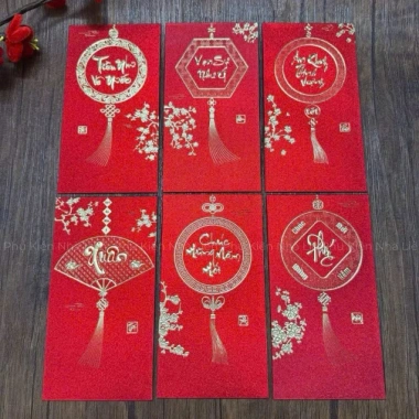 Xấp 6 Phong Bao Li Xi Đỏ Nhũ Kim - Set Li Xi Chữ Vàng Tết Bính Ngọ 2.026 Giá 25.000đ