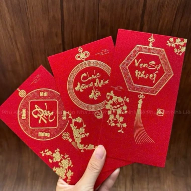 Xấp 6 Phong Bao Li Xi Đỏ Nhũ Kim - Set Li Xi Chữ Vàng Tết Bính Ngọ 2.026 Giá 25.000đ