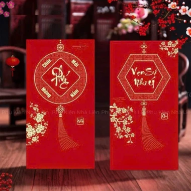 Xấp 6 Phong Bao Li Xi Đỏ Nhũ Kim - Set Li Xi Chữ Vàng Tết Bính Ngọ 2.026 Giá 25.000đ