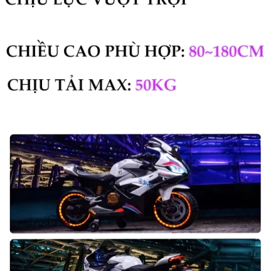 Xe máy điện cho bé 137cm, bánh xe phụ, đèn nhạc, người lớn ngồi được, giá 2.999.000