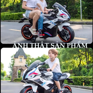 Xe máy điện cho bé 137cm, bánh xe phụ, đèn nhạc, người lớn ngồi được, giá 2.999.000