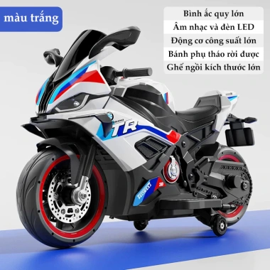 Xe máy điện cho bé 137cm, bánh xe phụ, đèn nhạc, người lớn ngồi được, giá 2.999.000