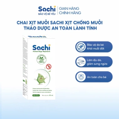 Xịt Chống Muỗi Thảo Dược Sachi Thiên Nhiên 100ml Dịu Da, An Toàn Bé Bà Bầu 125k