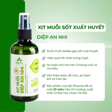 Xịt muỗi Sốt Xuất Huyết Diệp An Nhi 50ml - Xua đuổi muỗi Aedes, giảm ngứa, giảm giá 64.000₫ Xịt muỗi Sốt Xuất Huyết Diệp An Nhi 50ml - Xua đuổi muỗi Aedes, giảm ngứa, giảm giá 64.000₫